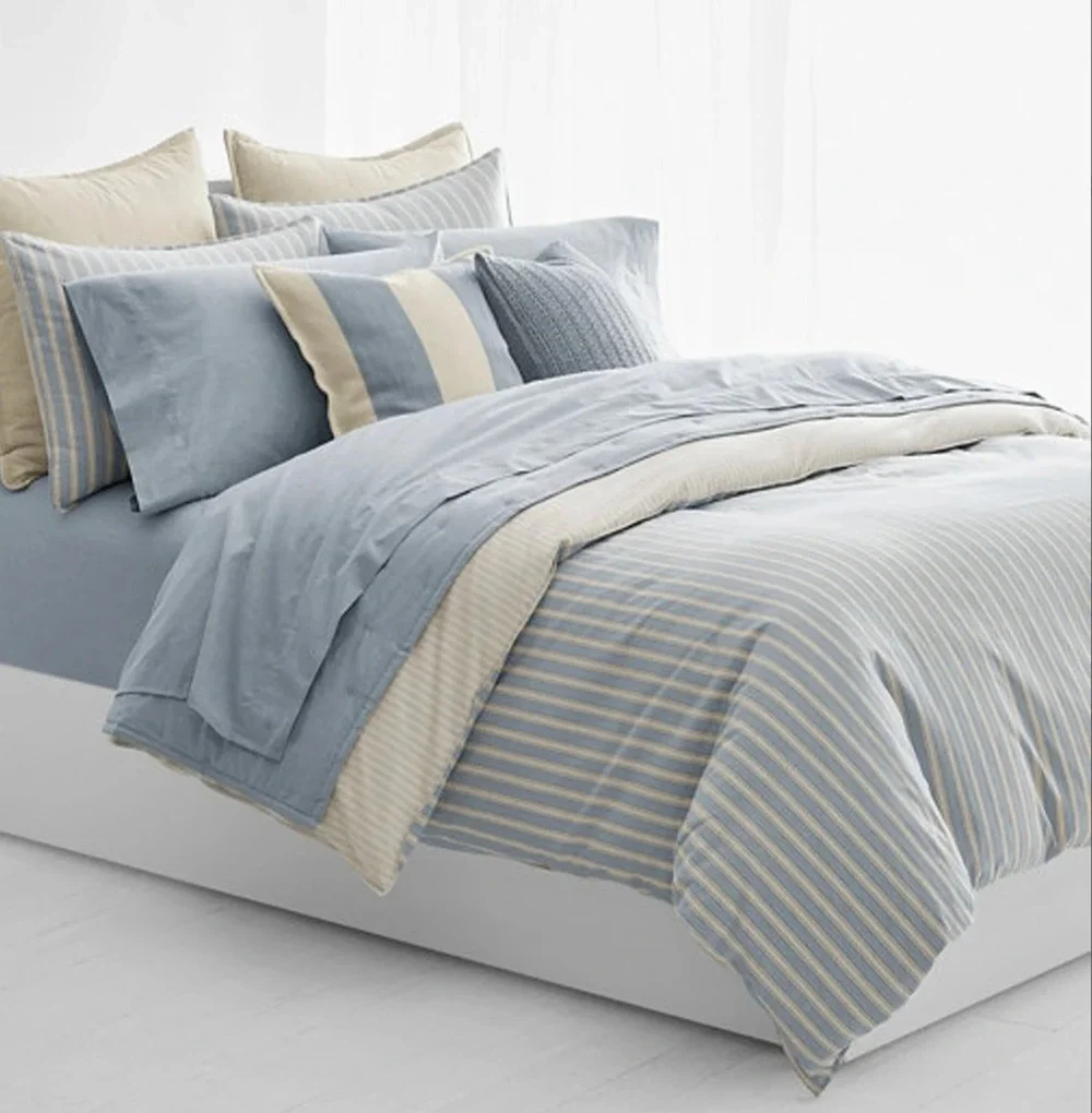 Ralph Lauren Graydon Melange Bold Stripe Full/Queen Duvet Dune Chambray NIP